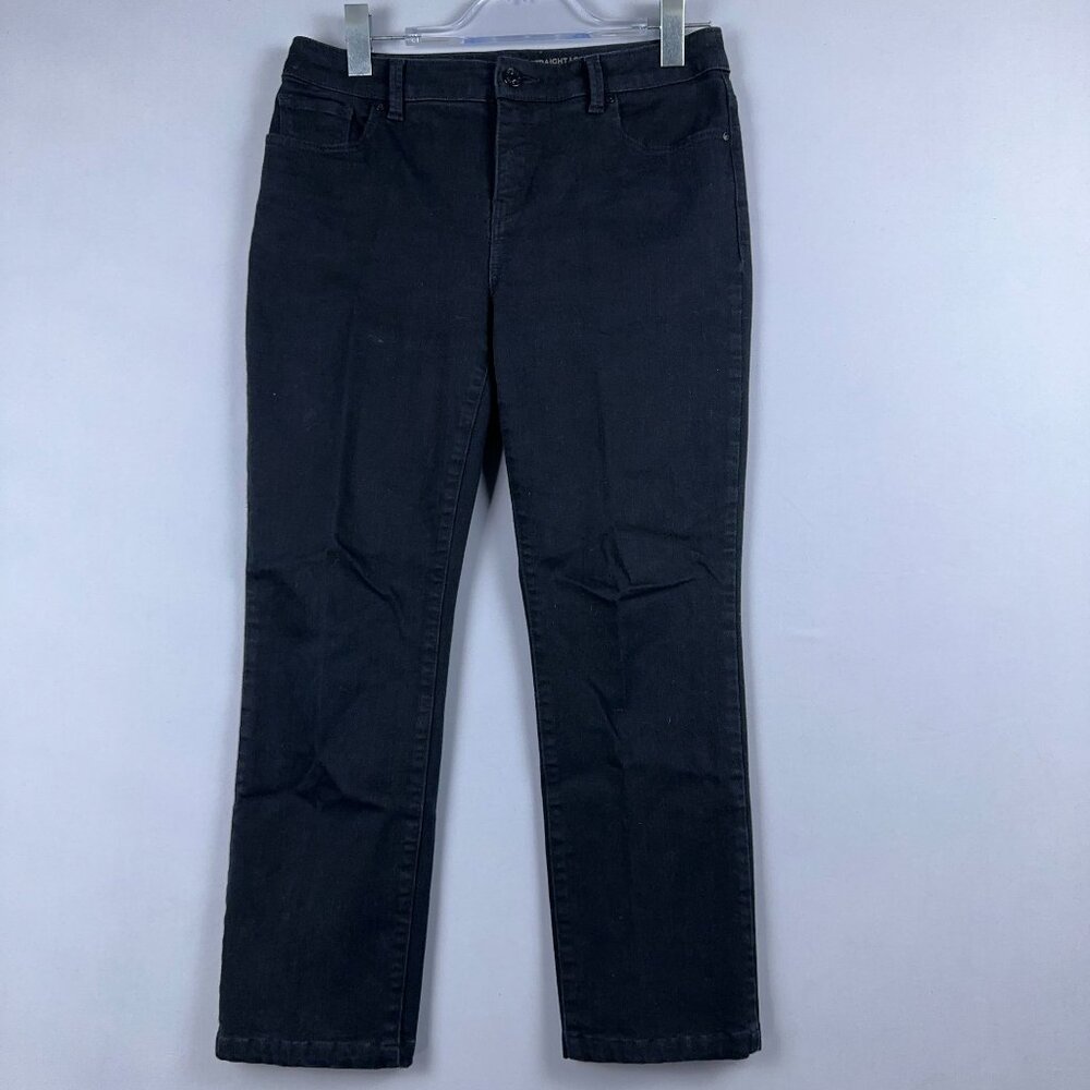So Slimming By Chicos Straight Leg Jeans Womens Size 8 Dark Wash Black